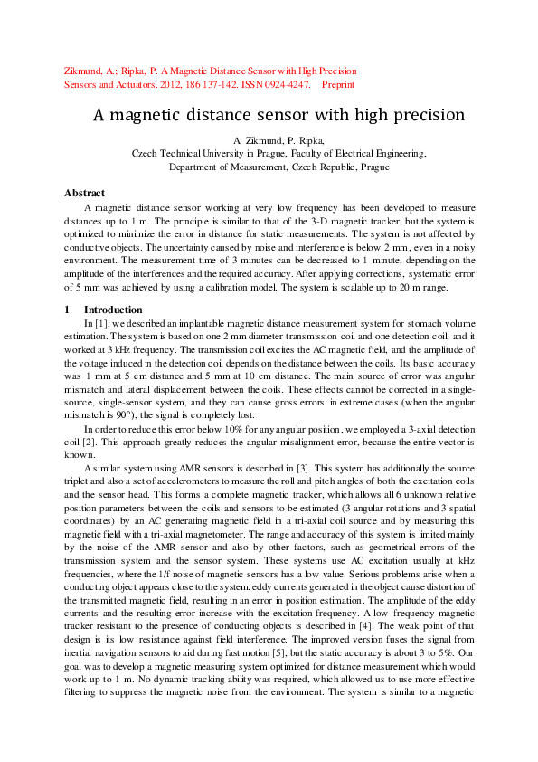 (PDF) A magnetic distance sensor with high precision