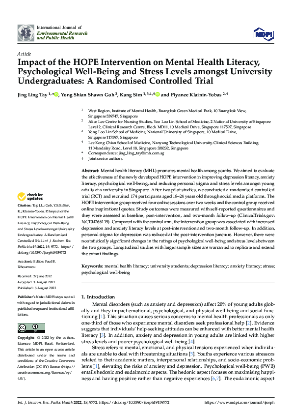 (PDF) Impact of the HOPE Intervention on Mental Health Literacy ...