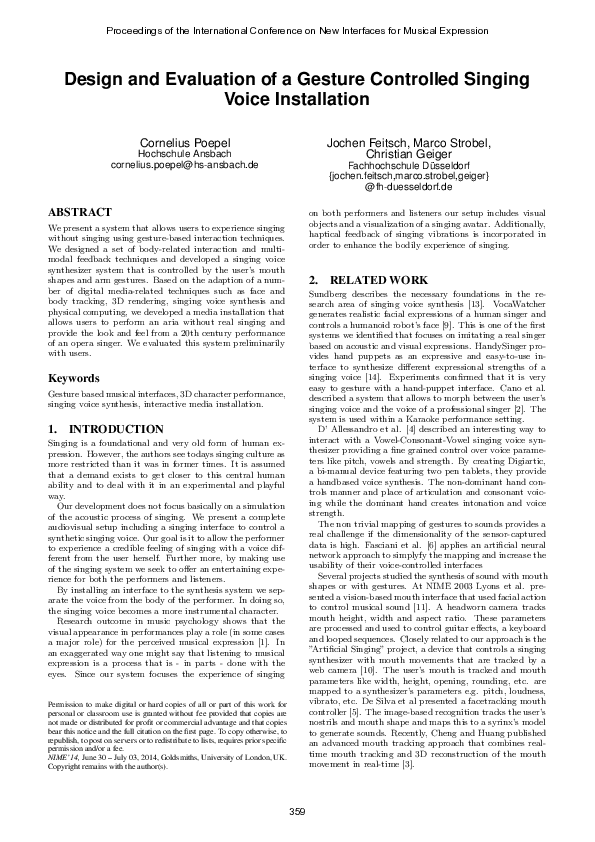 (PDF) Design And Evaluation Of A Gesture Controlled Singing Voice ...