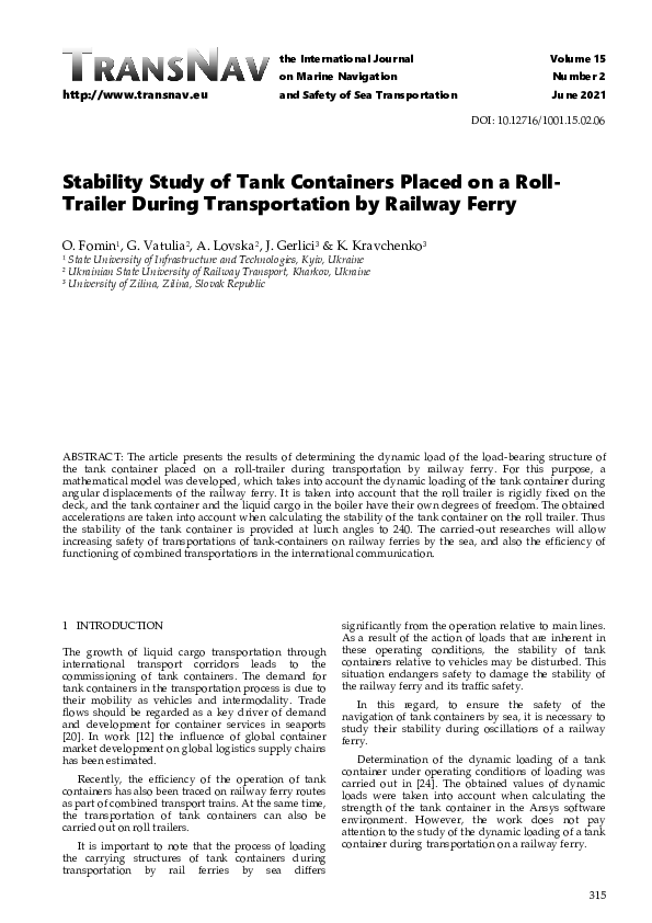(PDF) Stability Study of Tank Containers Placed on a Roll-Trailer ...