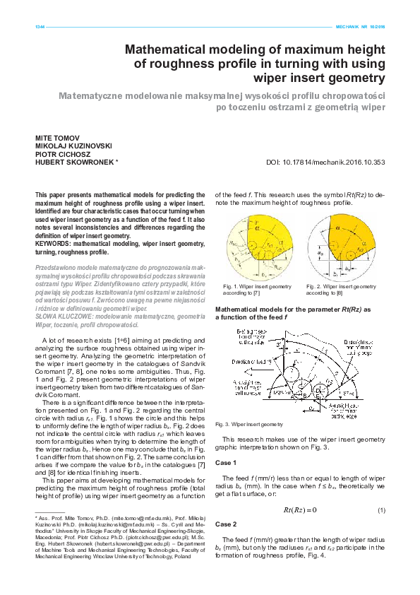 (PDF) Mathematical modeling of maximum height of roughness profile in
