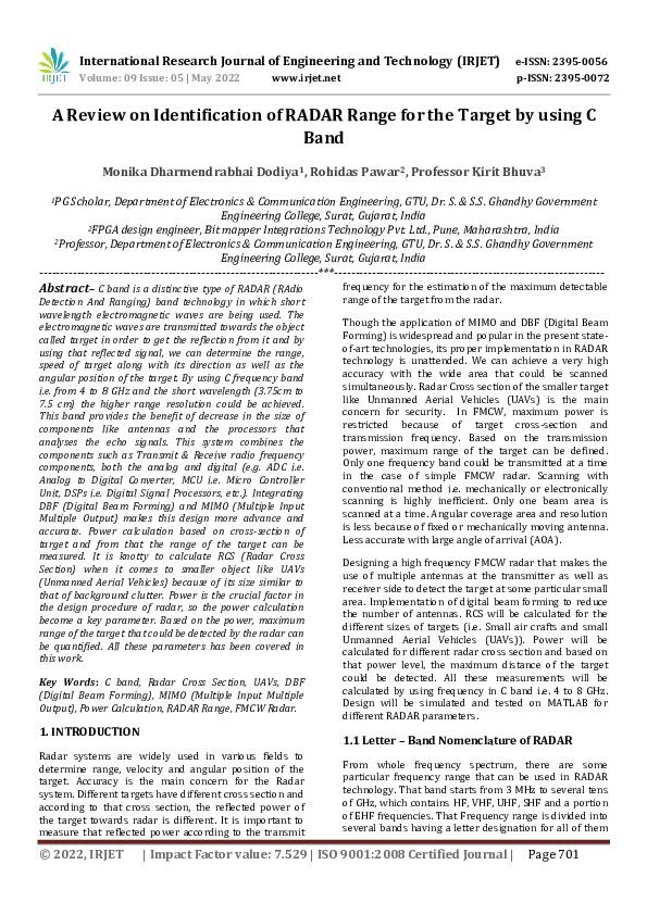 (PDF) A Review on Identification of RADAR Range for the Target by using