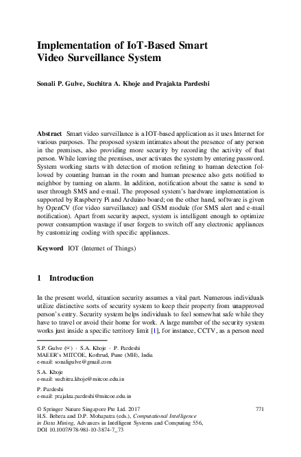 (PDF) Implementation of IoT-Based Smart Video Surveillance System