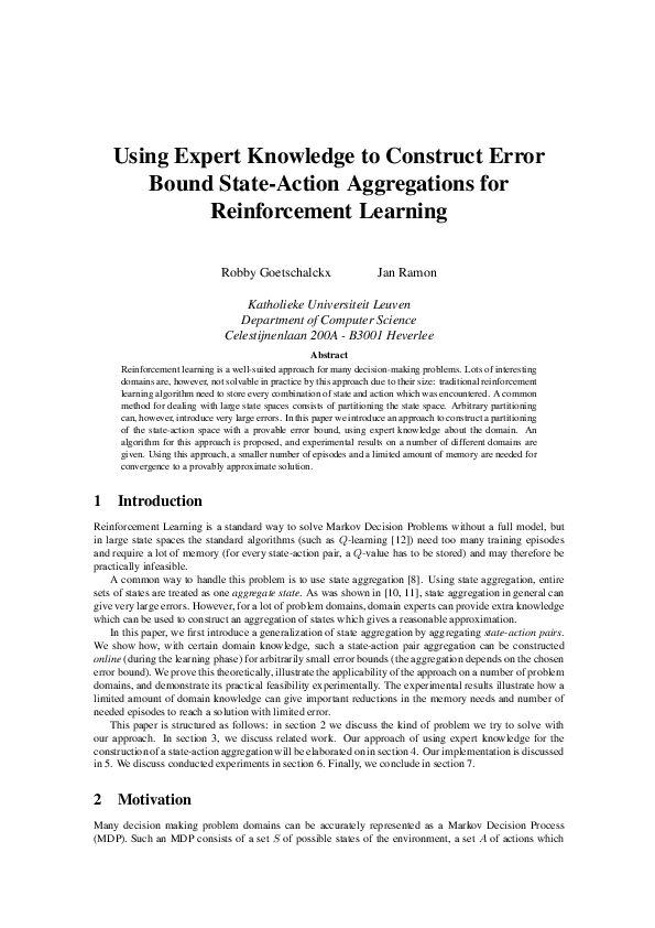 (PDF) Using expert knowledge to construct error bound state-action ...