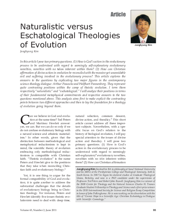 (PDF) Naturalistic versus Eschatological Theologies of Evolution