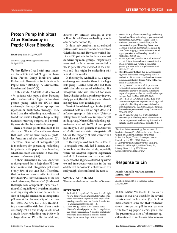 (PDF) Proton pump inhibitors after endoscopy in peptic ulcer bleeding