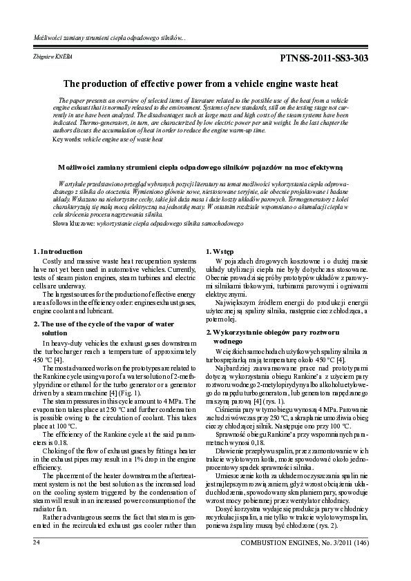 (PDF) The production of effective power from a vehicle engine waste heat