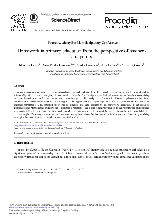 (PDF) Homework in Primary Education from the Perspective of Teachers ...