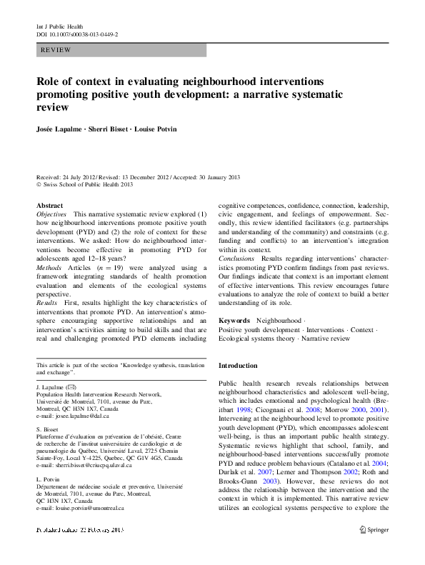  pdf role of context in evaluating neighbourhood interventions