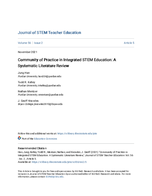 (PDF) Community of Practice in Integrated STEM Education: A Systematic ...