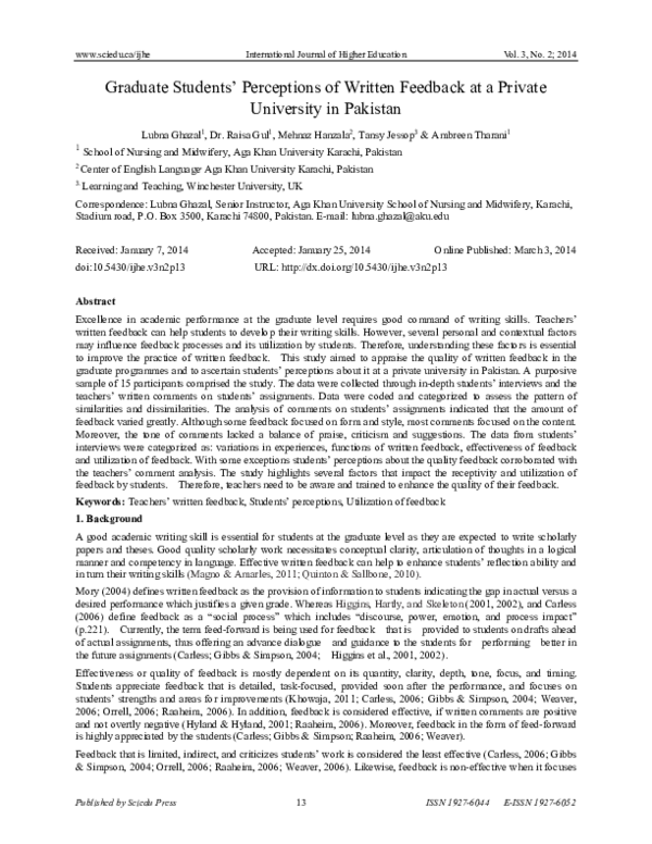 (PDF) Graduate Students’ Perceptions of Written Feedback at a Private ...