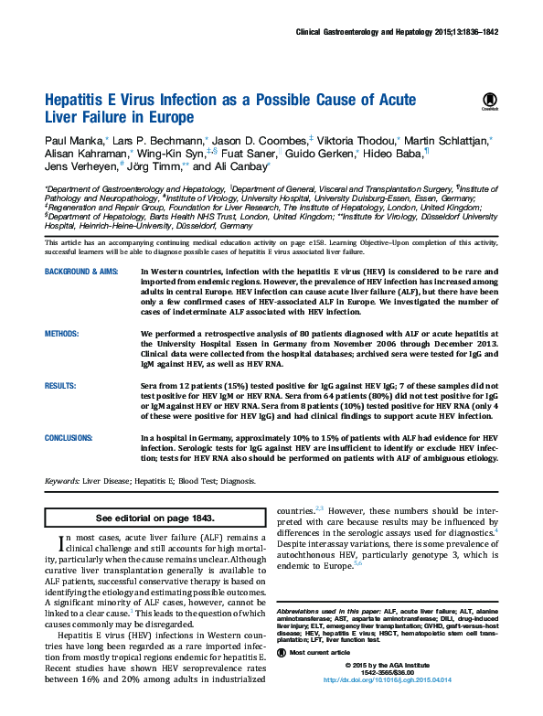 (PDF) Hepatitis E Virus Infection as a Possible Cause of Acute Liver ...
