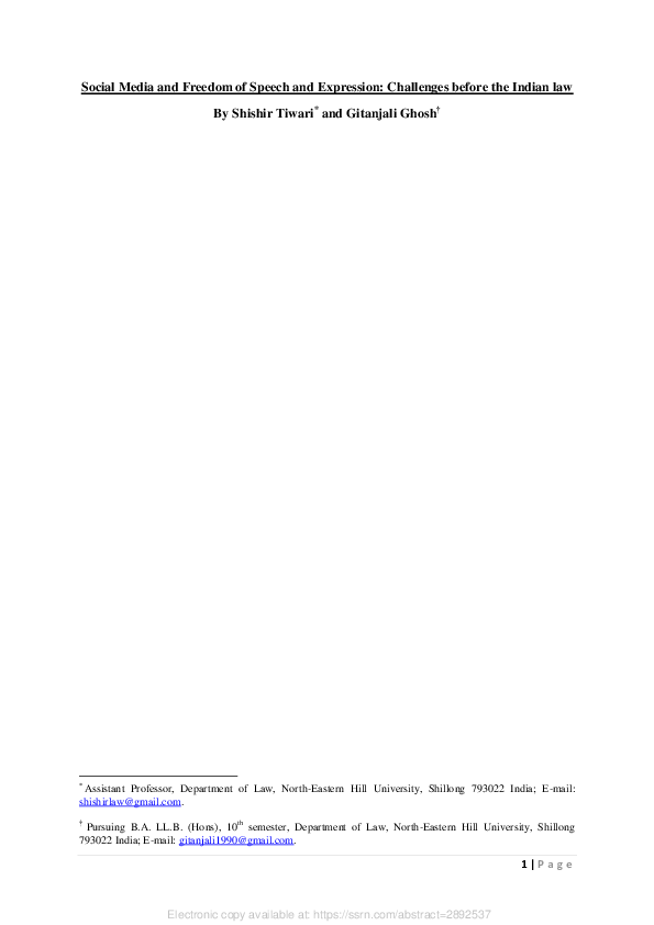 (PDF) Social Media and Freedom of Speech and Expression: Legal ...
