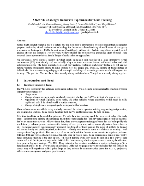 (PDF) A new VE challenge: immersive experiences for team training