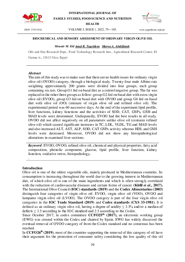 (PDF) Biochemical and Sensory Assessment of Ordinary Virgin Olive Oil