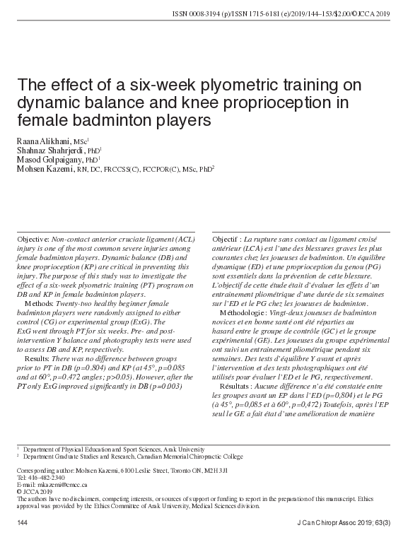 (PDF) The effect of a six-week plyometric training on dynamic balance ...