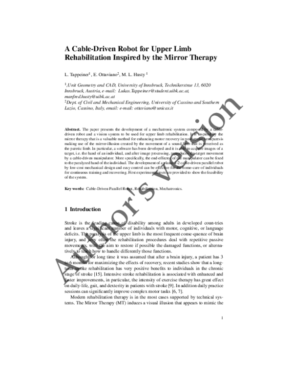 (PDF) A Cable-Driven Robot for Upper Limb Rehabilitation Inspired by ...