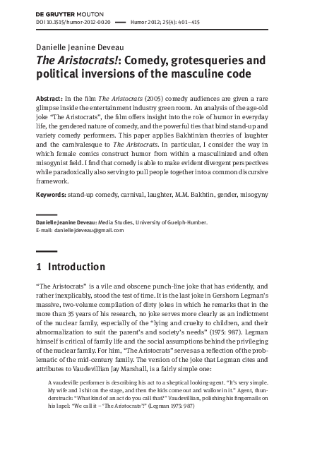 (PDF) The Aristocrats!: Comedy, grotesqueries and political inversions ...