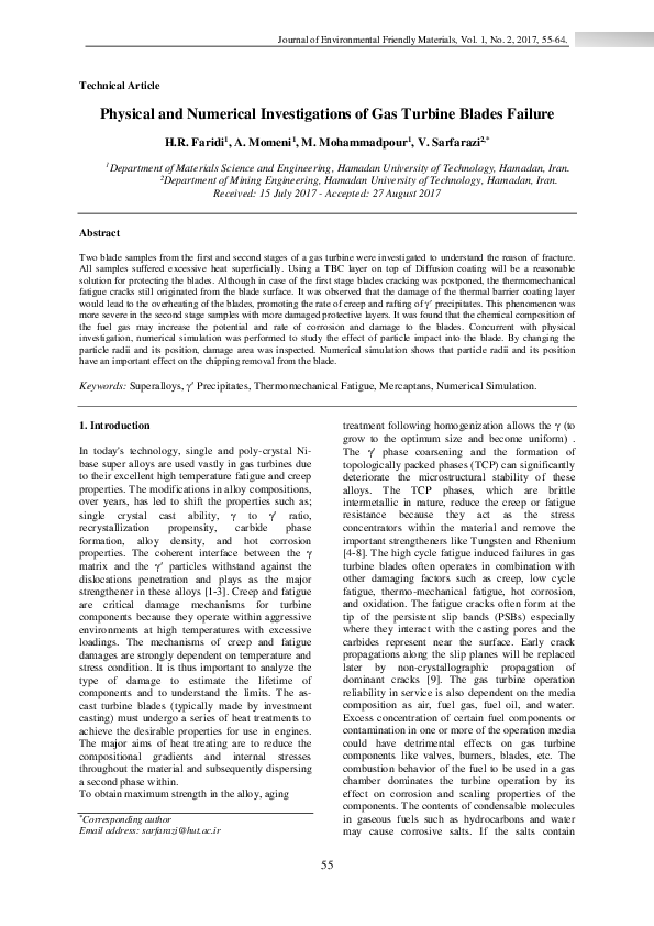 (PDF) Physical and Numerical Investigations of Gas Turbine Blades Failure