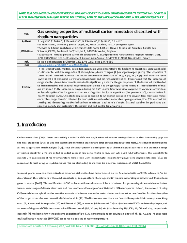 (PDF) Gas sensing properties of multiwall carbon nanotubes decorated ...