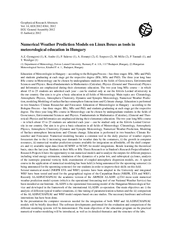 (PDF) Numerical Weather Prediction Models on Linux Boxes as tools in ...