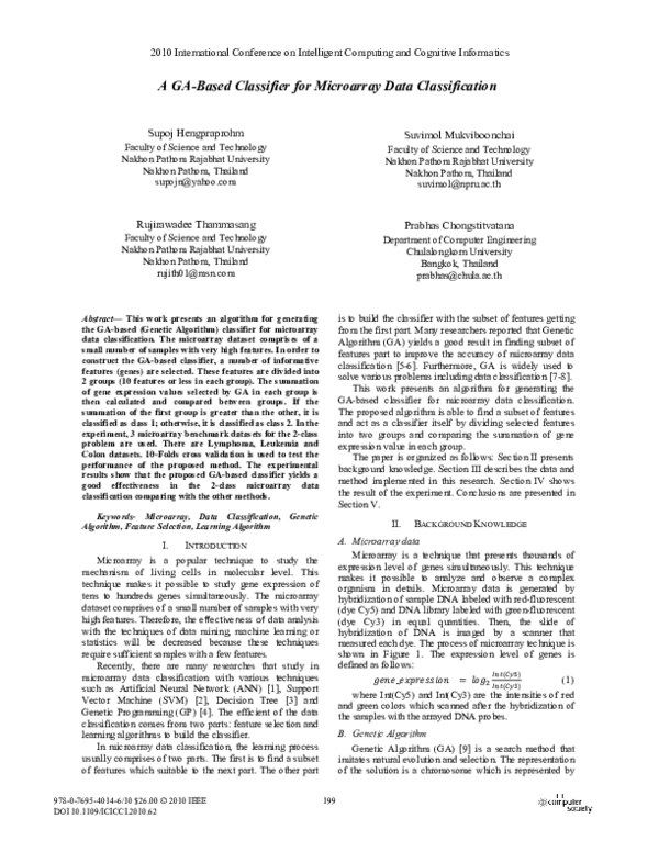 (PDF) A GA-Based Classifier for Microarray Data Classification