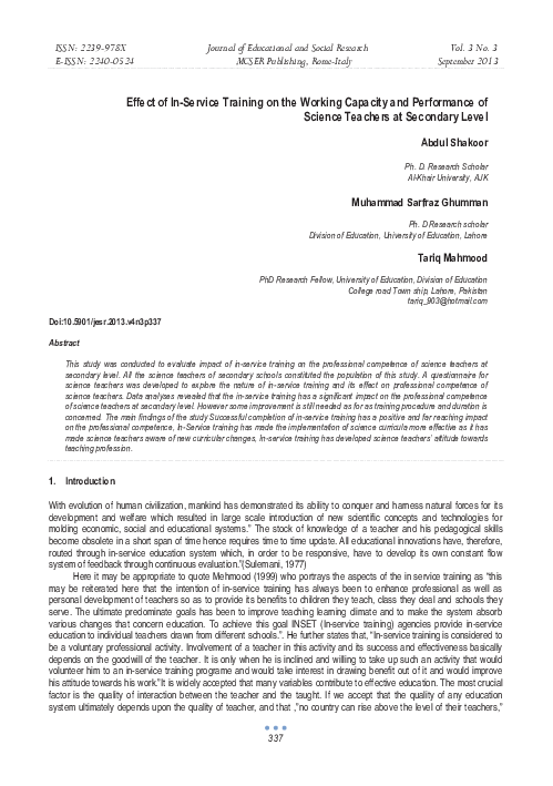 (PDF) Effect of In-Service Training on the Working Capacity and ...