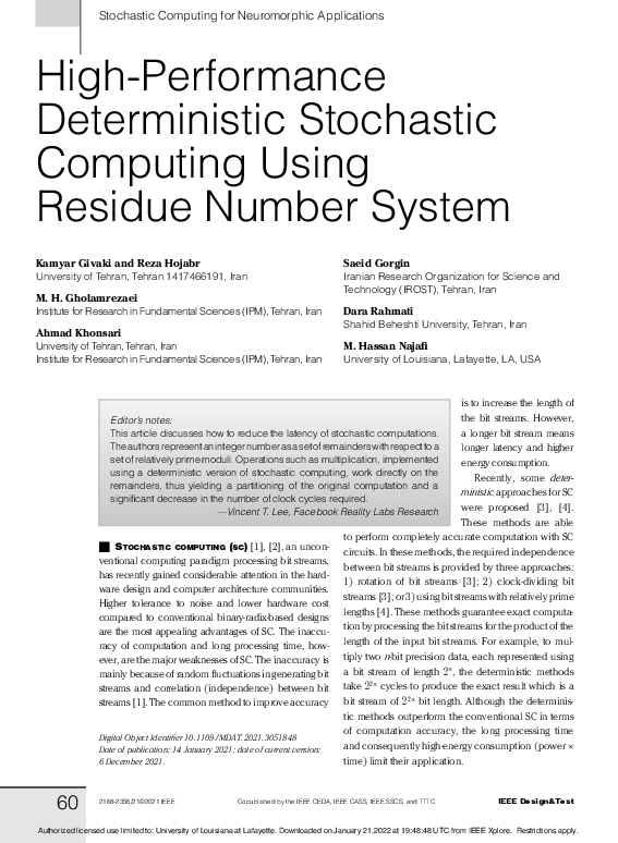 (PDF) High-Performance Deterministic Stochastic Computing Using Residue ...