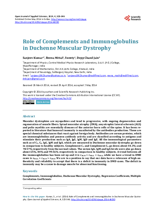 (PDF) Role of Complements and Immunoglobulins in Duchenne Muscular ...