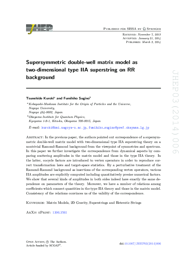 (PDF) Supersymmetric double-well matrix model as two-dimensional type ...
