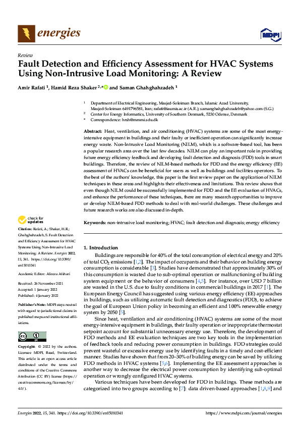(PDF) Fault Detection and Efficiency Assessment for HVAC Systems Using
