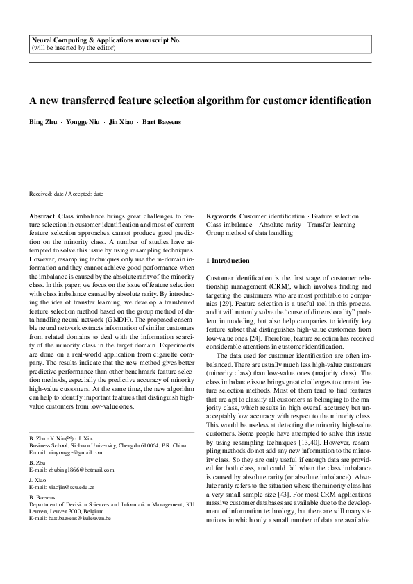 (PDF) A new transferred feature selection algorithm for customer ...
