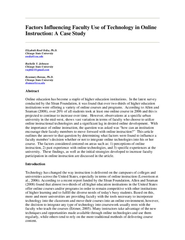 (PDF) Factors Influencing Faculty Use of Technology in Online ...