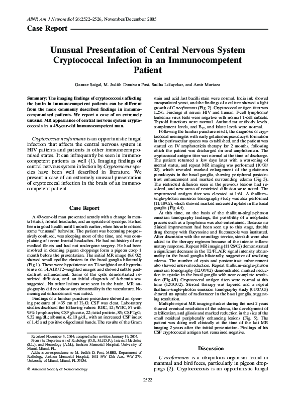 (PDF) Unusual presentation of central nervous system cryptococcal ...