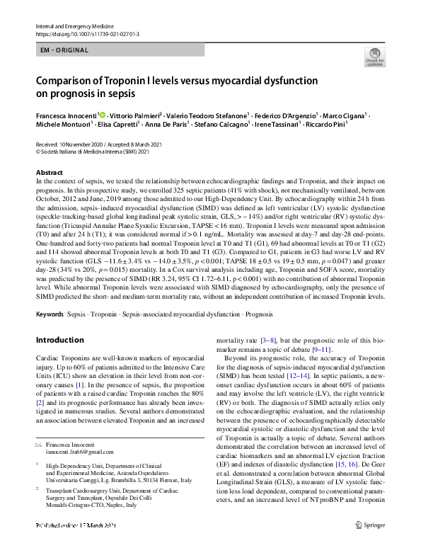 (PDF) Comparison of Troponin I levels versus myocardial dysfunction on ...