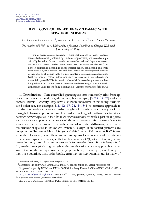 (PDF) Rate control under heavy traffic with strategic servers | Amarjit ...