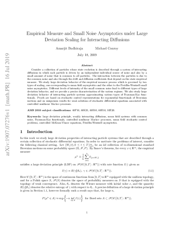 (PDF) Empirical Measure and Small Noise Asymptotics Under Large ...