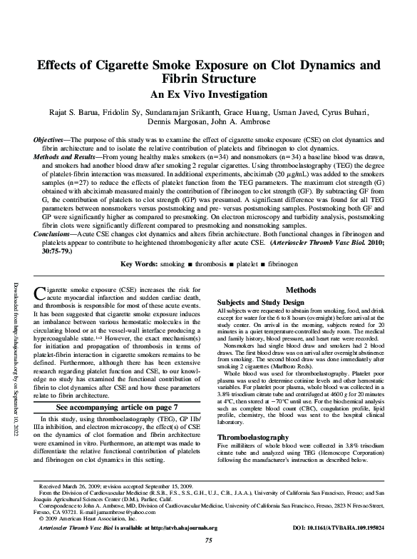 (PDF) Effects of Cigarette Smoke Exposure on Clot Dynamics and Fibrin ...