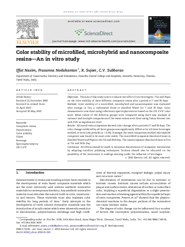 (PDF) Color stability of microfilled, microhybrid and nanocomposite ...