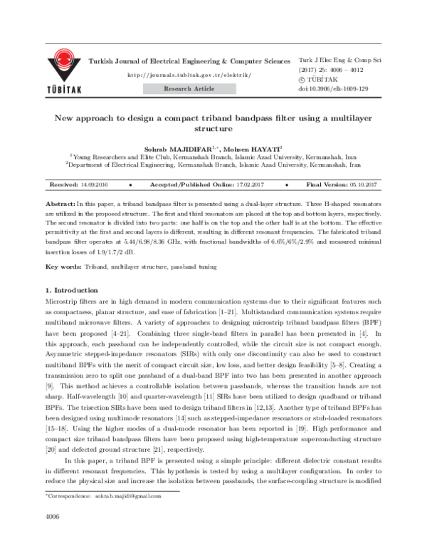 (PDF) New approach to design a compact triband bandpass filter using a ...