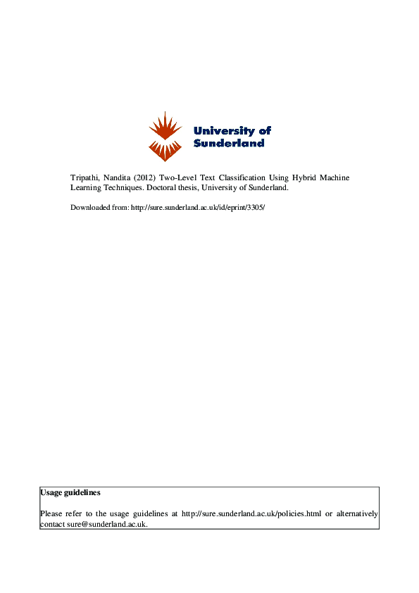 (PDF) Two-Level Text ClassificationUsingHybrid Machine Learning Techniques