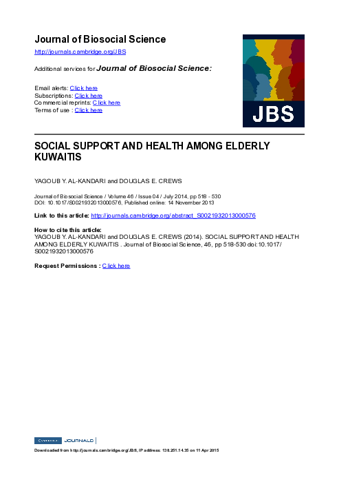 (PDF) Social Support and Health Among Elderly Kuwaitis
