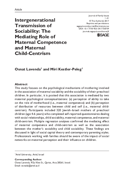 (PDF) Intergenerational Transmission of Sociability: The Mediating Role ...
