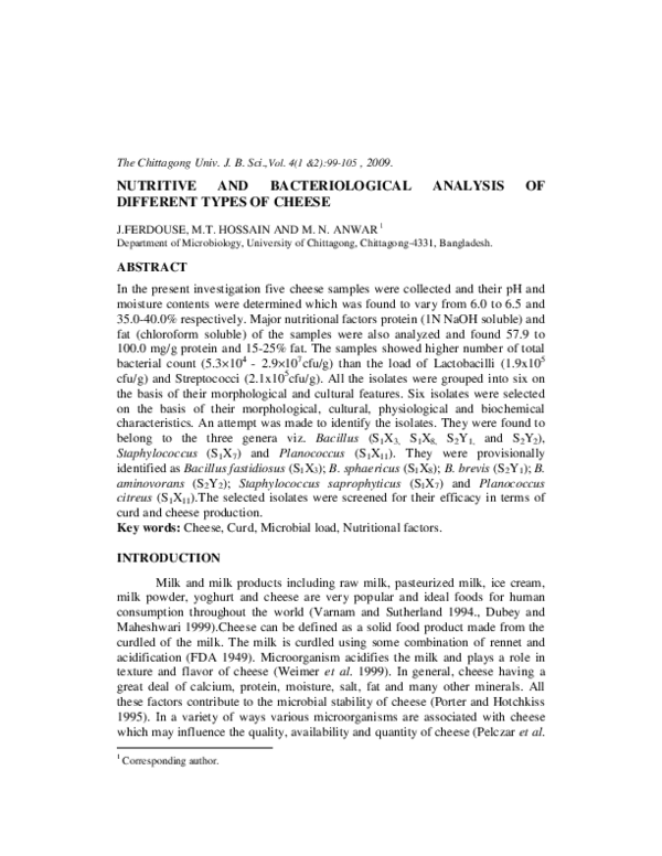 (PDF) Nutritive and bacteriological analysis of different types of cheese