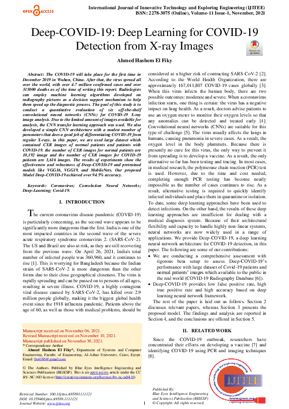 (PDF) Deep COVID 19: Deep Learning for COVID 19 Detection from X ray Images