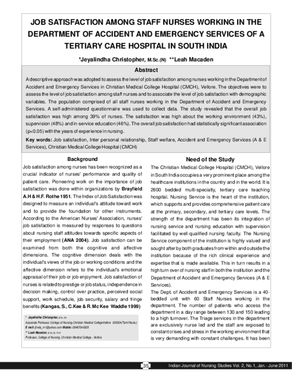 (PDF) Job Satisfaction Among Staff Nurses Working in the Department of ...