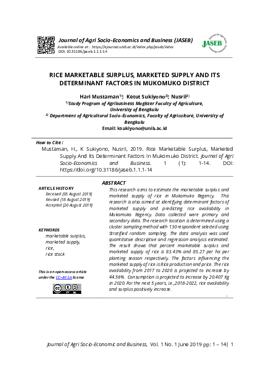 Picture of (PDF) Rice Marketable Surplus, Marketed Supply And Its Determinant ...