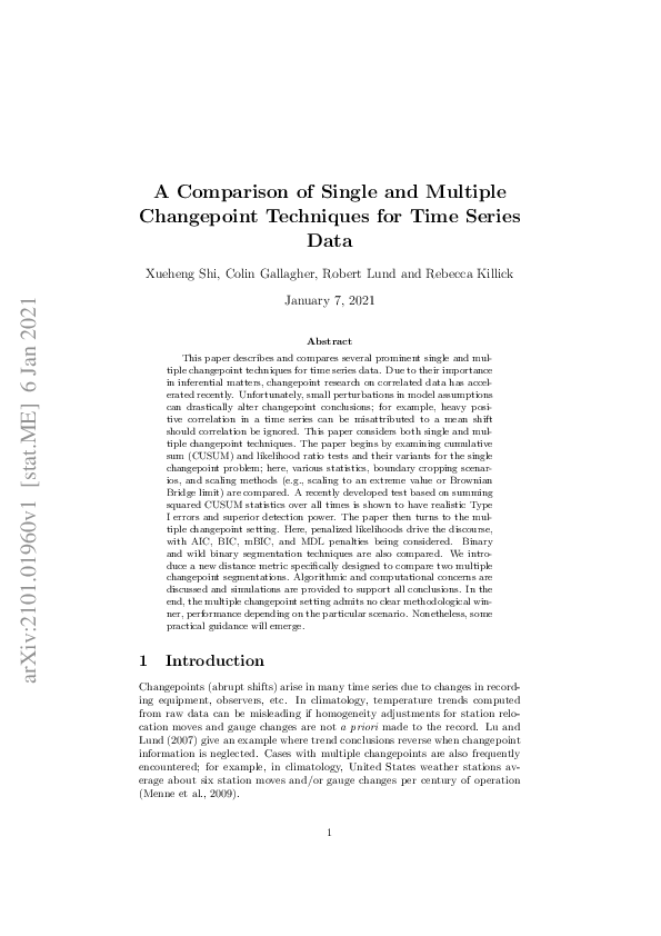 (PDF) A comparison of single and multiple changepoint techniques for ...