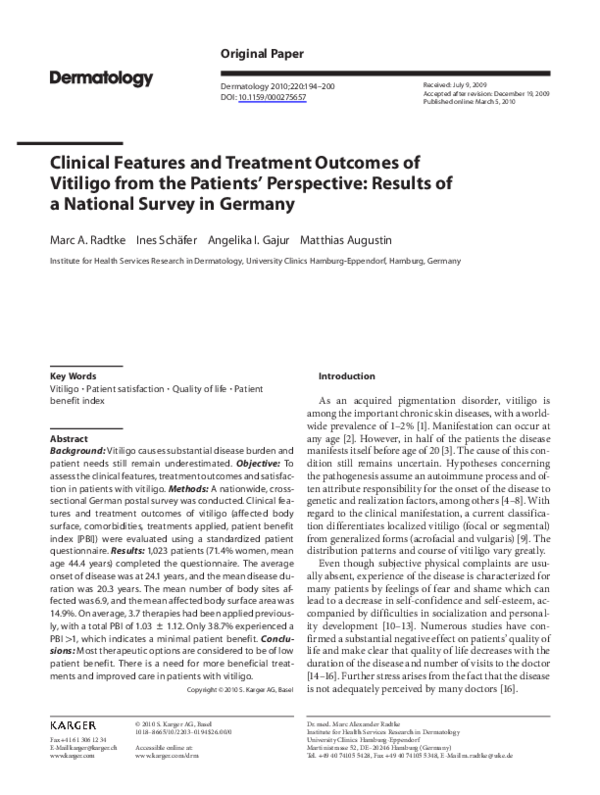 (PDF) Clinical Features and Treatment Outcomes of Vitiligo from the ...