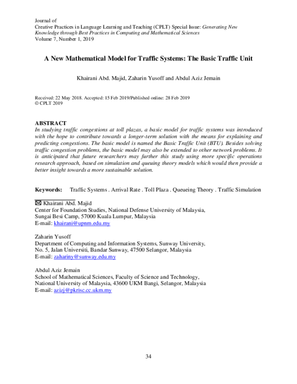 (PDF) A New Mathematical Model for Traffic Systems : The Basic Traffic Unit